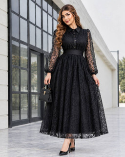 پیراهن مجلسی زیبا گیپور به همراه آستر وکمربند مدل شهرزاد